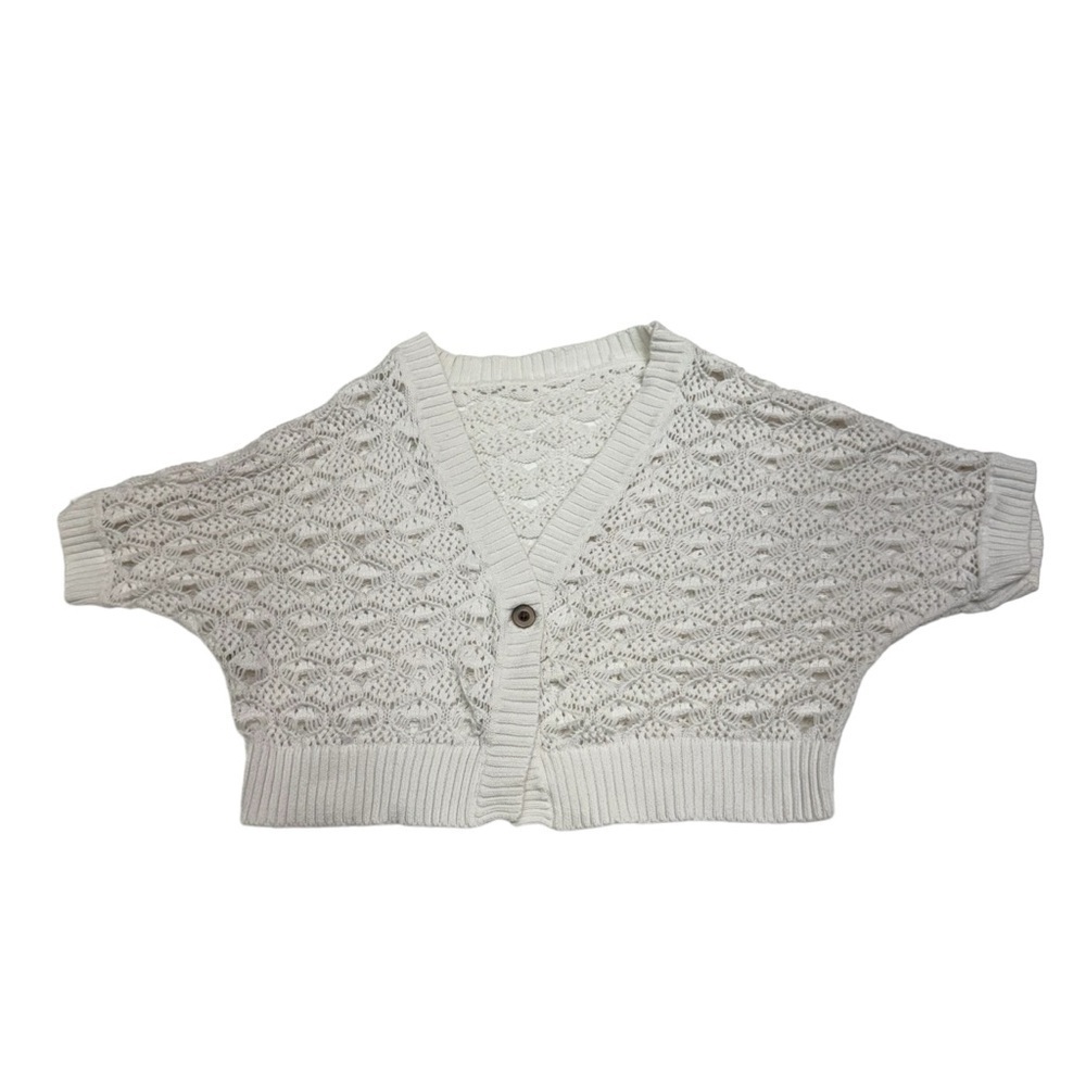 Calvin Klein White Open Knit Cropped Short Sleeve Bolero Sweater Size M - Picture 8 of 8